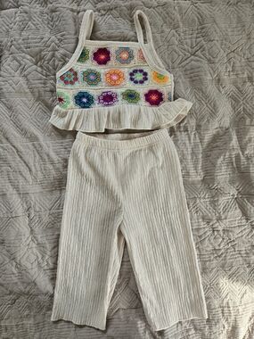 Cream Crochet-Trim Girls Two-Piece Set 18-24m
